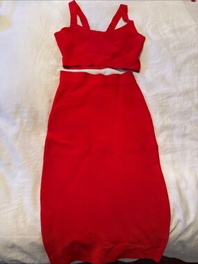 Red High-Waist Pencil skirt and shirt set